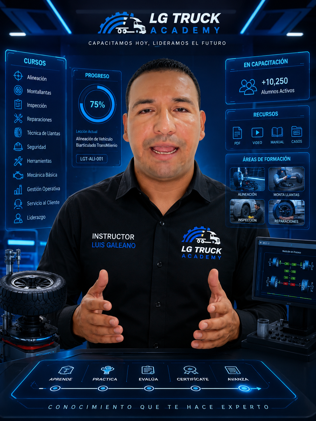Avatar del instructor IA Luis Galeano